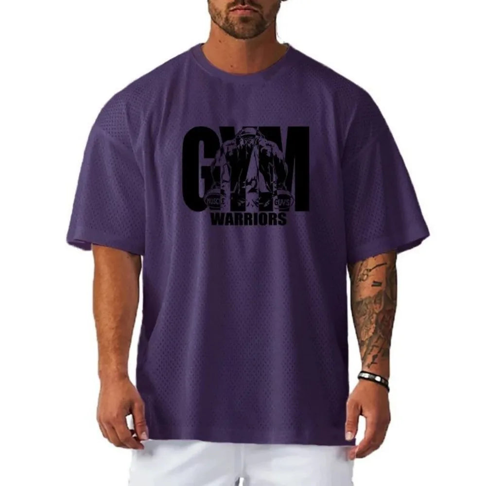 New fashionable men's casual sports T-shirt gym fitness short sleeved shirt summer quick drying breathable T-shirt