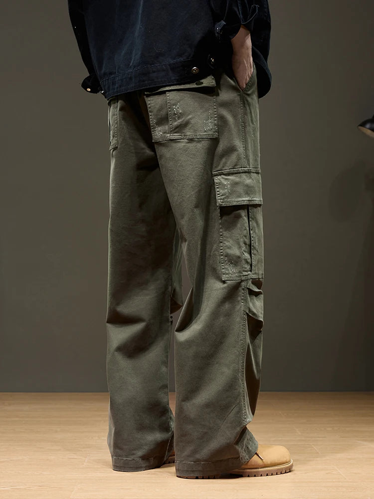 Men's Baggy Cargo Pants with 6 Pockets 100% Cotton Drawstring Elastic Waist Wide Leg Workwear Casual Pants Plus Size 8XL
