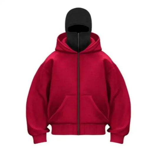 2024 Autumn/Winter New Men Casual Sports Double Hat Face Mask Design Fashionable Loose Outdoor Cycling Windproof Warm Hoodie