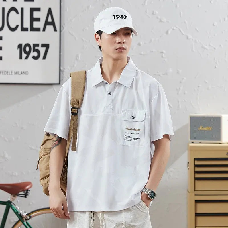 Plus Size Men's Polo Shirts Japan Style Streetwear Short Sleeves T-Shirts Fashion Tees M-8XL Ice Silk Tops Summer Male Clothing