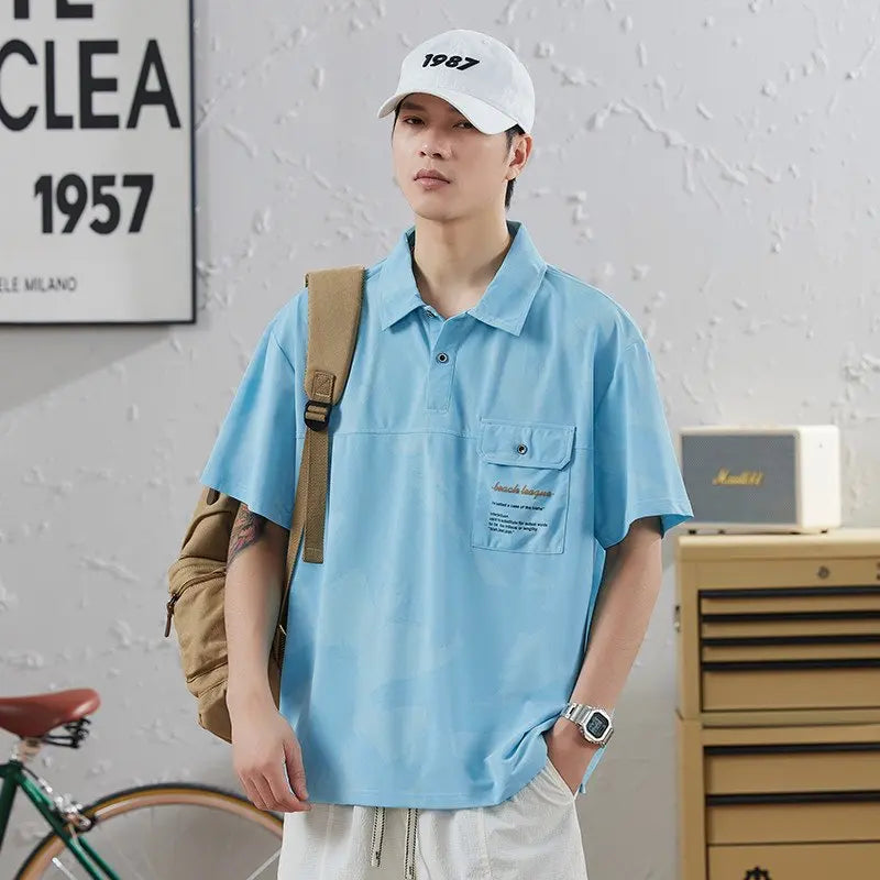 Plus Size Men's Polo Shirts Japan Style Streetwear Short Sleeves T-Shirts Fashion Tees M-8XL Ice Silk Tops Summer Male Clothing