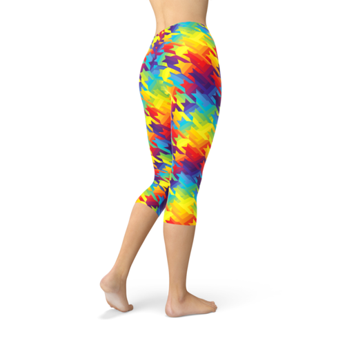 Womens Rainbow Houndstooth Capri Leggings