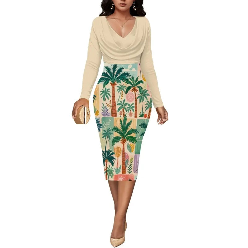 Womens Midi Dresses Church Dresses Long Sleeve
