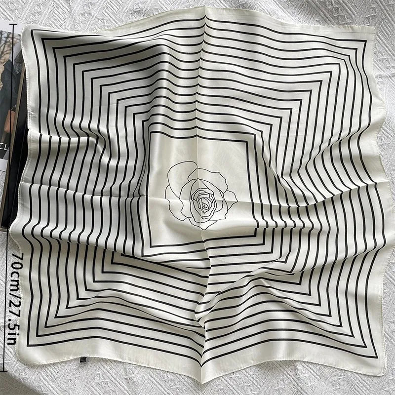 1pcs 710cm Line Rose Printed Silk Scarf for Women