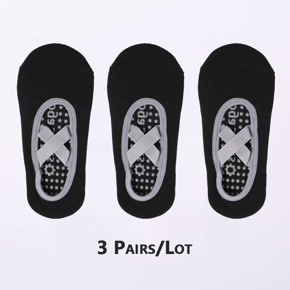 3 Pairs Non-Slip Pilates Socks Bandage Cotton Backless Yoga Socks for Women