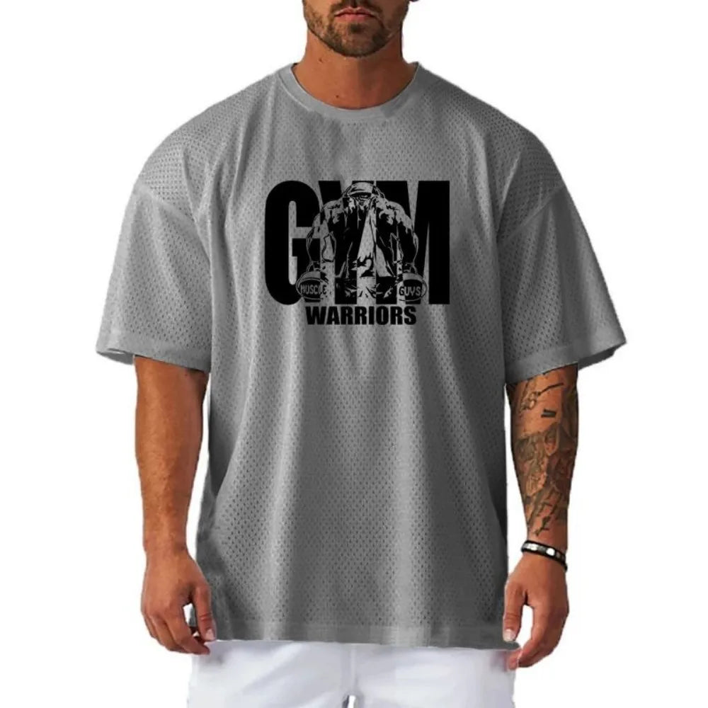 New fashionable men's casual sports T-shirt gym fitness short sleeved shirt summer quick drying breathable T-shirt
