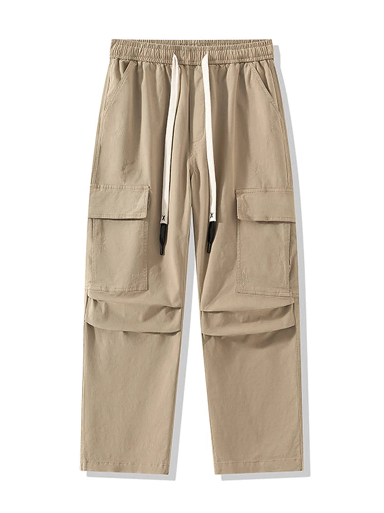 Men's Baggy Cargo Pants with 6 Pockets 100% Cotton Drawstring Elastic Waist Wide Leg Workwear Casual Pants Plus Size 8XL