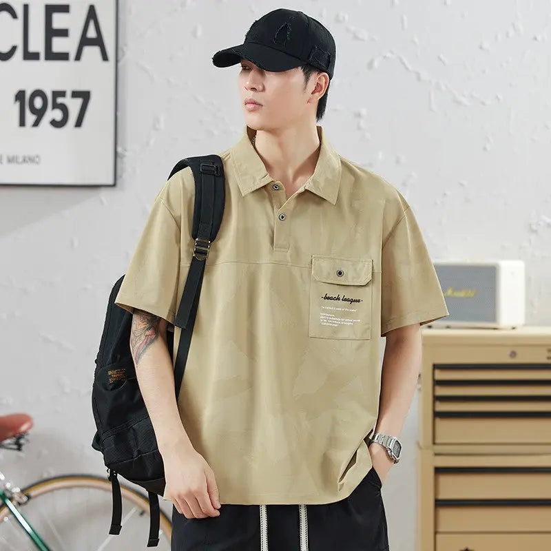 Plus Size Men's Polo Shirts Japan Style Streetwear Short Sleeves T-Shirts Fashion Tees M-8XL Ice Silk Tops Summer Male Clothing