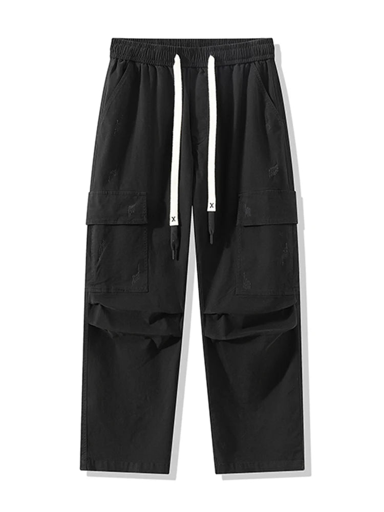Men's Baggy Cargo Pants with 6 Pockets 100% Cotton Drawstring Elastic Waist Wide Leg Workwear Casual Pants Plus Size 8XL