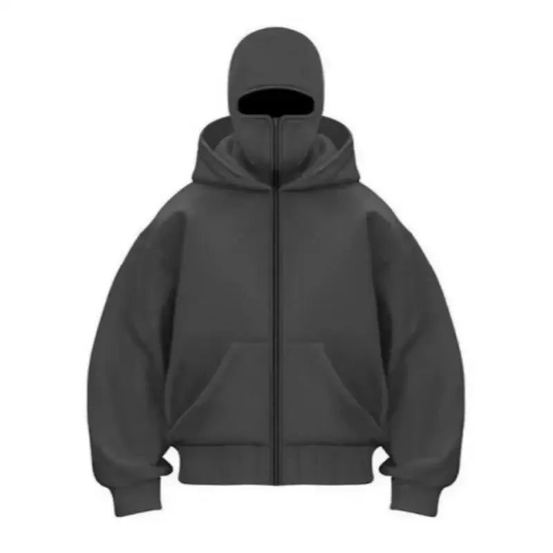 2024 Autumn/Winter New Men Casual Sports Double Hat Face Mask Design Fashionable Loose Outdoor Cycling Windproof Warm Hoodie