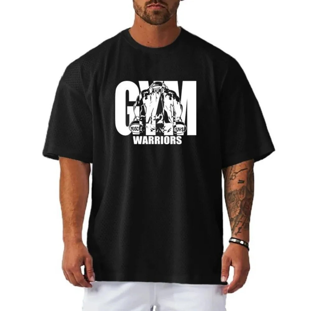 New fashionable men's casual sports T-shirt gym fitness short sleeved shirt summer quick drying breathable T-shirt