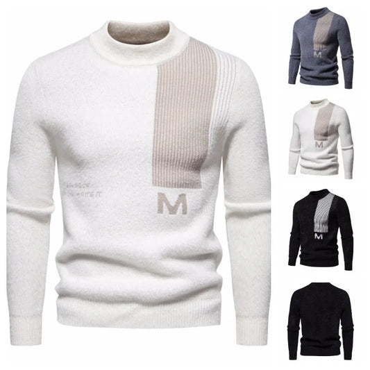 The New Men's Pure Color Round Collar M Letters Long Sleeve Sweater Fashion Comfortable Jumper