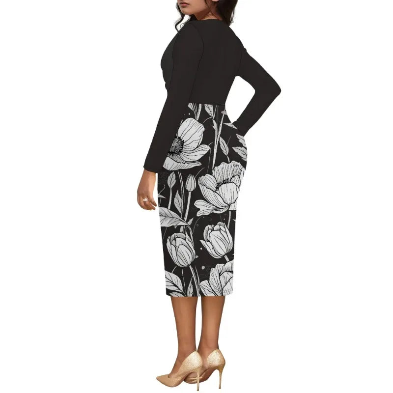 Womens Midi Dresses Church Dresses Long Sleeve