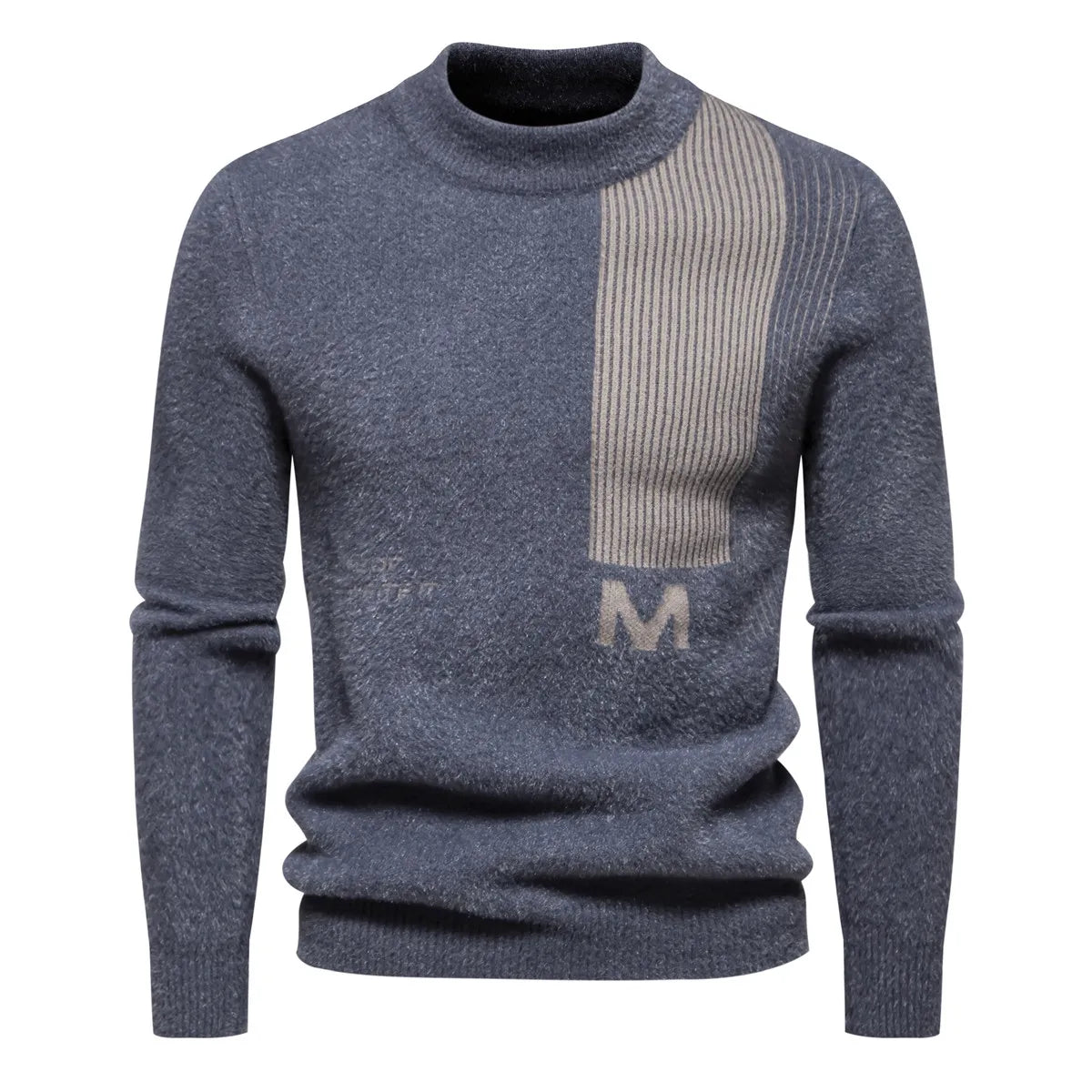 The New Men's Pure Color Round Collar M Letters Long Sleeve Sweater Fashion Comfortable Jumper