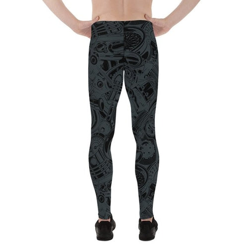Mens Leggings - Black Leggings with Auto Parts